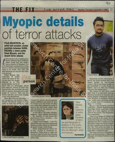 Puja Kshatriya (Reporter), Myopic Details of Terror Attacks, 2008, Newspaper Clipping