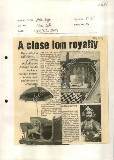 Sarju Kaul (Reporter), A Close Look at Grandeur of Indian Royalty, 2009, Newspaper Clipping