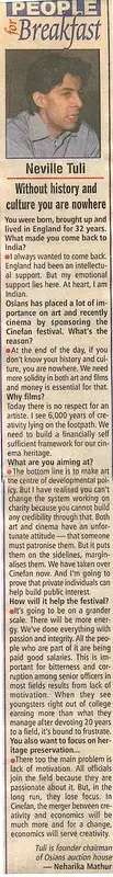 Neharika Mathur (Reporter), People for Breakfast, 2004, Newspaper Clipping