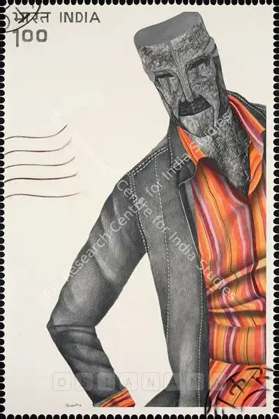 P.N. Chaturvedi (Artist), Anthropomorphic Stamp, 2008, Painting