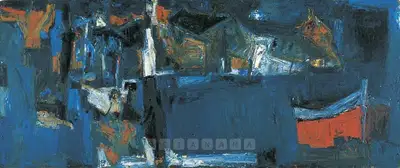S.H. Raza (Artist), Houses And Boats, 1969, Painting
