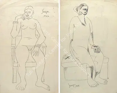F.N. Souza (Artist), Woman, 1946, Drawing
