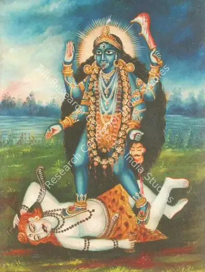 Bengal School (Artist), Kali Trampling Shiva, 1930, Painting