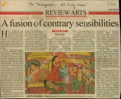 Rita Datta (Reporter), A Fusion of Contrary Sensibilities, 2005, Newspaper Clipping