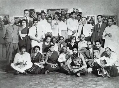 (Photographer). Husain with K. H. Ara, Dr. Mulk Raj Anand and other supporters of PAG at Bombay Art Society Salon. Photographic Still, 1947 | Contemporary Photograph, Barefoot Across the Nation, 2011 | Photography | 00501648