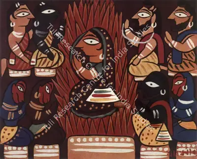 Jamini Roy (Artist), Sita's Trial by Fire, 1945, Painting