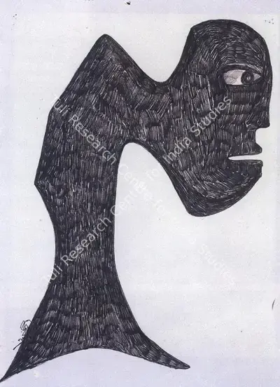 Rabindranath Tagore (Artist), Black Monster, Drawing
