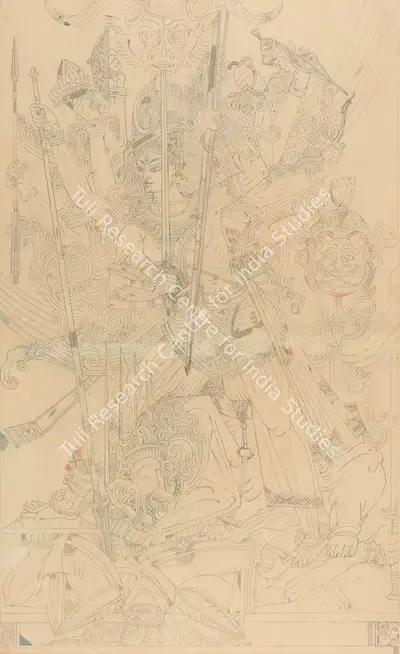 Nandalal Bose (Artist), Untitled (Prepatory Drawing for Mahishasura Mardini), 1944, Drawing