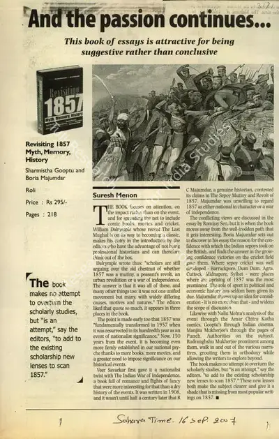 Suresh Menon (Reporter), And the Passion Continues, 2007, Newspaper Clipping