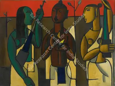 De, Biren (Artist). Three Vaishnavaites, 1955-1956 | Painting, So.NeY/15.03.16, 2016 · Sotheby's