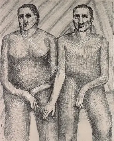 Sudhir Patwardhan (Artist), Couple, 1977, Drawing