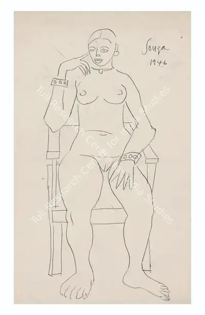 F.N. Souza (Artist), Untitled (Seated Nude), 1946, Drawing