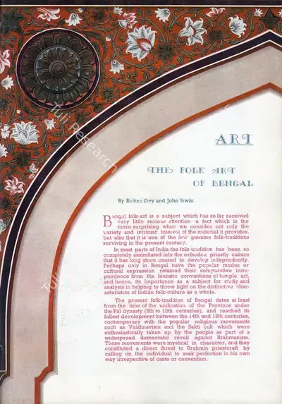 Bishnu Dey (Essayist), The Folk Art of Bengal, 1947, Essay