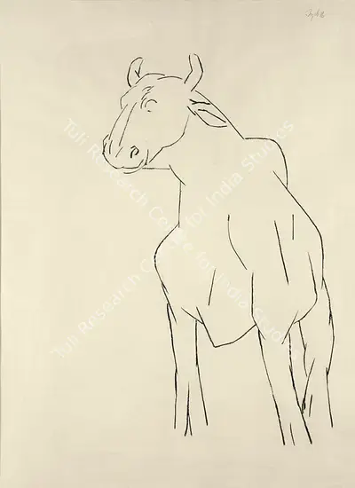 Tyeb Mehta (Artist), Bull, 1986, Drawing