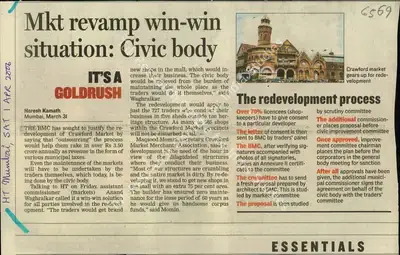 Naresh Kamath (Reporter), Mkt Revamp win-win Situation: Civic body, 2006, Newspaper Clipping