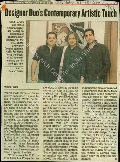 Vinita Faridi (Reporter), Designer's Duo's Contemporary Artistic Touch, 2003, Newspaper Clipping