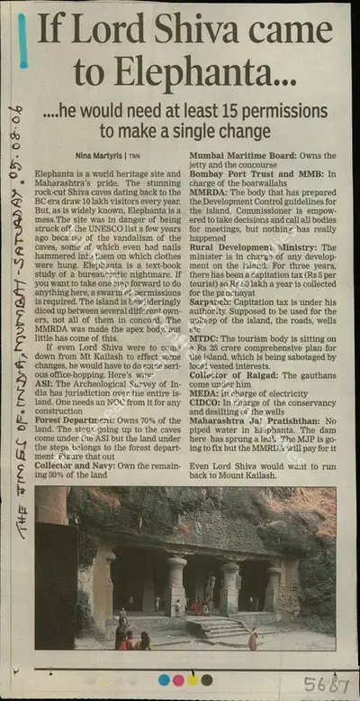 Nina Martyris (Reporter), If Lord Shiva Came To Elephanta, 2006, Newspaper Clipping