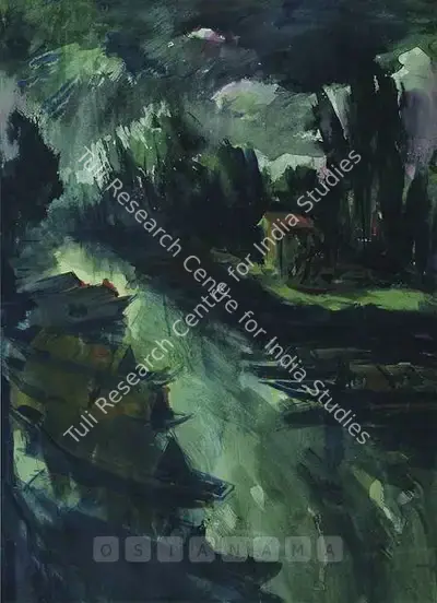 S.H. Raza (Artist), Kashmirscape, 1945, Painting