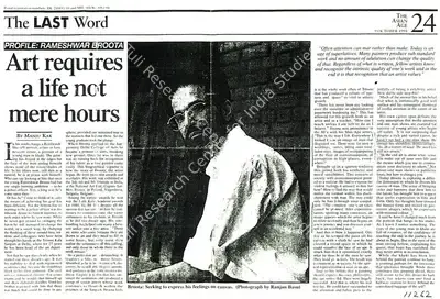 Manju Kak (Writer), Art Requires a Life Nct Mere Hours, Newspaper Clipping