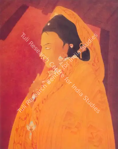 M.A.R. Chughtai (Artist), A Young Woman wearing a Saffron Cloak, 1965, Painting