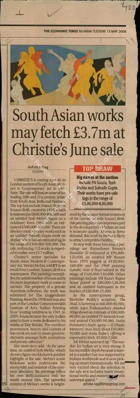 Ashoke Nag (Reporter), South Asian Works May Fetch £37m at Christie's June Sale, 2008, Newspaper Clipping