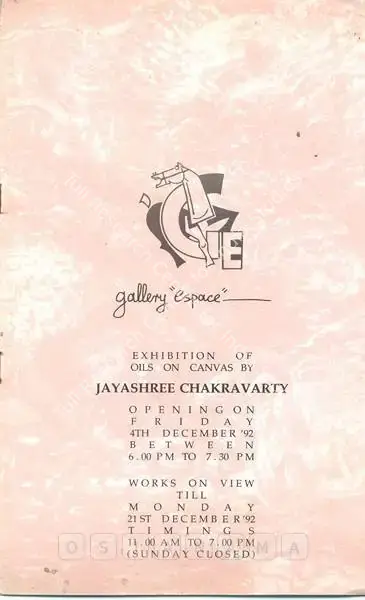 Jayashree Chakravarty (Artist), Exhibition of Oils on Canvas by Jayashree Chakravarty, 1992, Solo Exhibition Catalogue