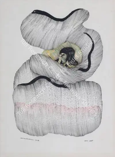 Jangarh Singh Shyam (Artist), Sanp, Pakshee- Snake and Bird (Gond Art), 1992, Painting