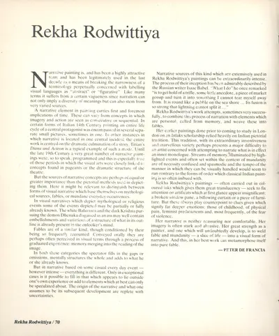 Peter De Francia (Essayist), Rekha Rodwittiya, 1985, Essay