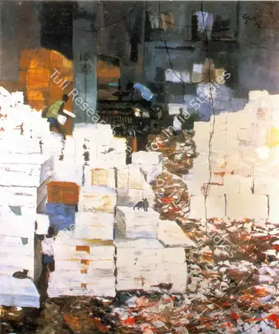 Subhash Awchat (Artist), Paper and People, 1992, Painting