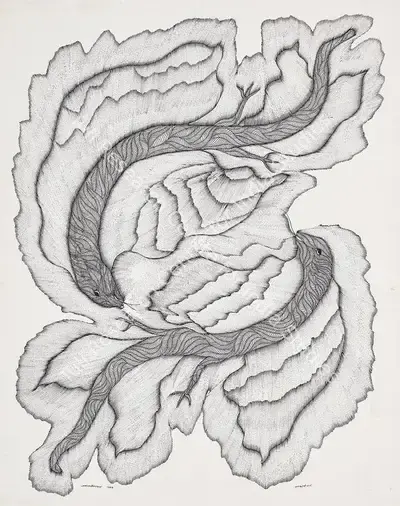 Jangarh Singh Shyam (Artist), Sanphadki Saap, 1994, Drawing