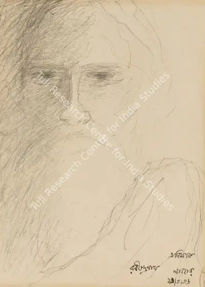 Rabindranath Tagore (Artist), Untitled (Self Portrait), 1936, Drawing