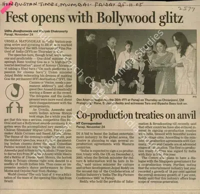 Udita Jhunjhunwala (Reporter), Fest Opens With Bollywood Glitz, 2005, Newspaper Clipping