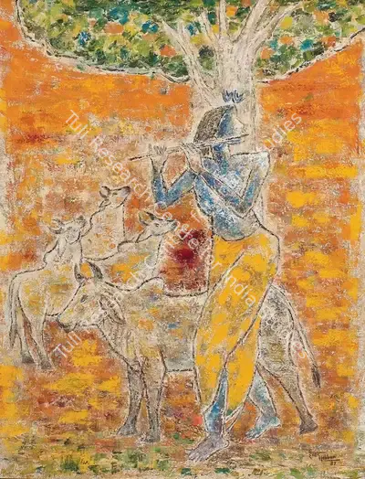K.K. Hebbar (Artist), Untitled (Krishna The Divine Herdsman), 1987, Painting