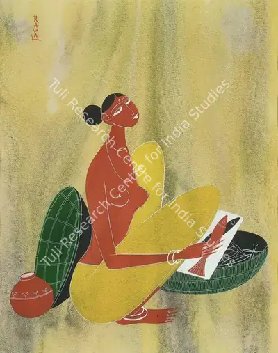 Rasik D. Raval (Artist), Fisherwoman, Painting