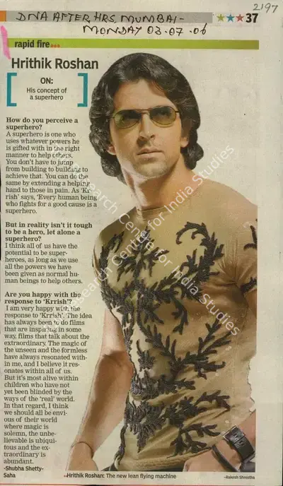 Rakesh Shrestha (Photographer), Hritik Roshan On: His Concept Of a Superhero, 2006, Newspaper Clipping