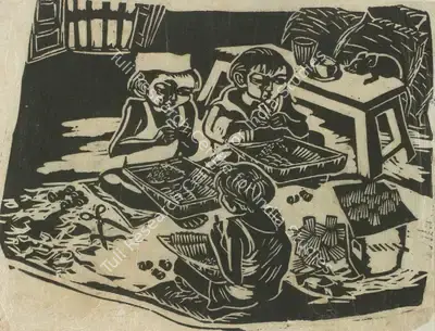 Chittaprosad (Artist), Child Labour- The Bidi Workers, 1952, Graphic Art