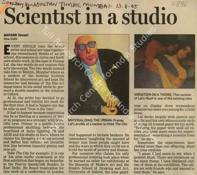 Mayank Tewari (Reporter), Scientist in a Studio, 2005, Newspaper Clipping