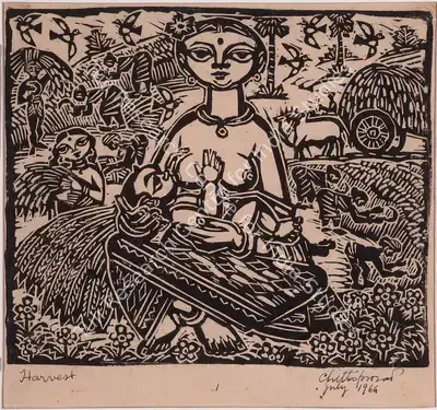 Chittaprosad (Artist), Harvest, 1969, Graphic Art