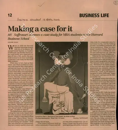 Kishore Singh (Reporter), Making a Case For It, 2008, Newspaper Clipping