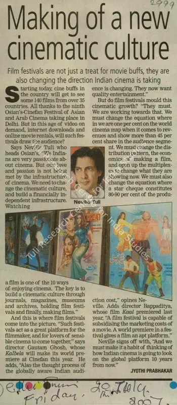 Jyothi Prabhakar (Reporter), Making of a New Cinematic Culture, 2007, Newspaper Clipping