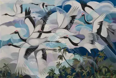Senaka Senanayake (Artist), Untitled (Migrating White-Naped Cranes), 1990, Painting