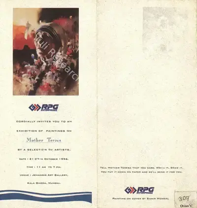 RPG Interprises (Organiser), An Exhibition of Paintings on Mother Teresa by a Selection of Artists, 1996, Group Exhibition Invitation
