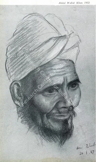 Homi J. Bhabha (Artist), Abdul Wahid Khan, 1952, Sketch