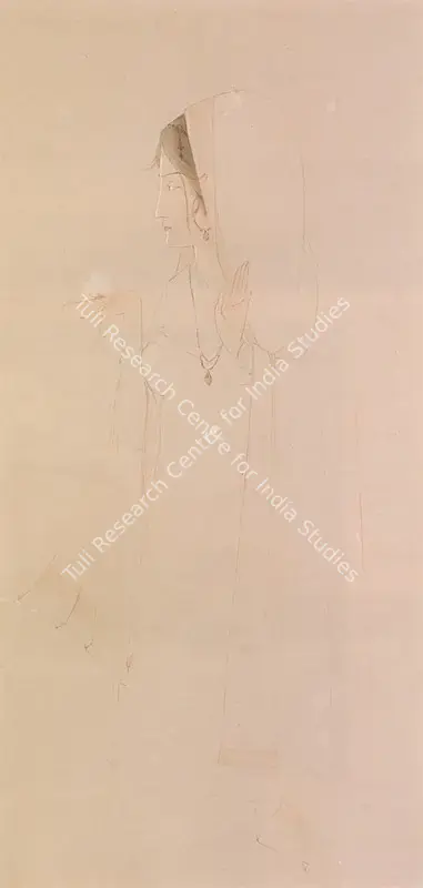 M.A.R. Chughtai (Artist), Lady holding a Flower, Painting