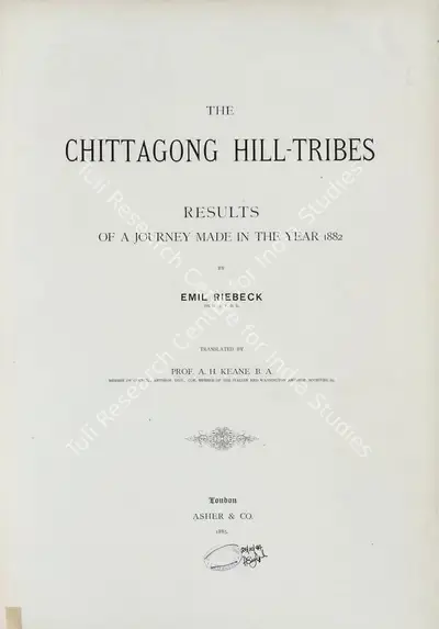 Emil Riebeck (Author), The Chittagong Hill Tribe, 1885, Authored Antiquarian Book