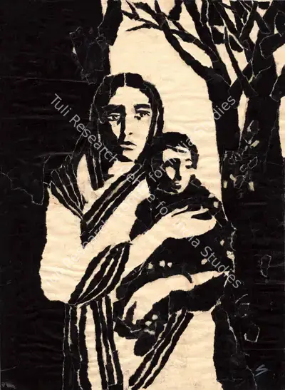 Hore, Somnath (Artist). Mother And Child. Paper Collage, 1960 | Graphic Art | FineArts | 00561047