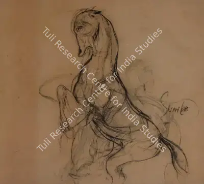 Sunil Das (Artist), Rearing Horse, Drawing