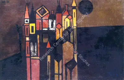 S.H. Raza (Artist), Medieval Village, 1954, Painting