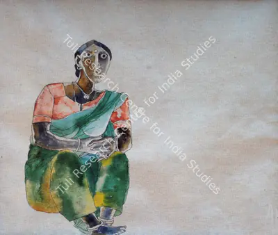 K. Laxma Goud (Artist), Seated Woman, Painting