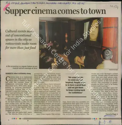 Sangeeta John (Reporter), Supper Cinema Comes to town, 2005, Newspaper Clipping